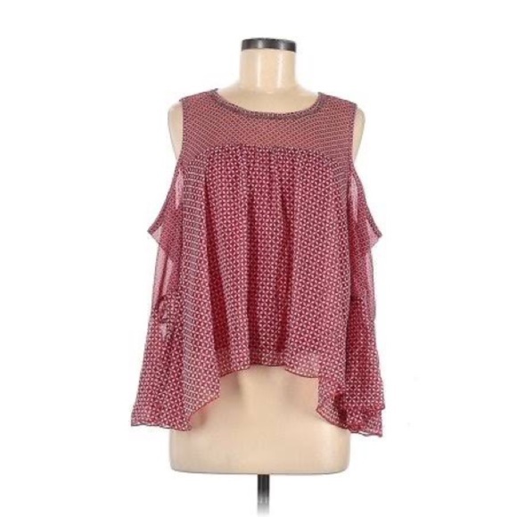 Lucky Brand Cold Shoulder Printed Flutter Sleeve Top - Picture 1 of 6